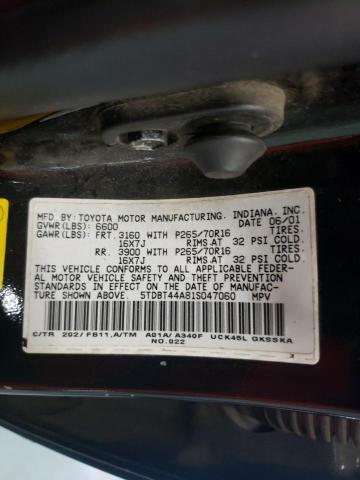 Photo 10 from auction – 2001 TOYOTA SEQUOIA SR with VIN 5TDBT44A81S047060