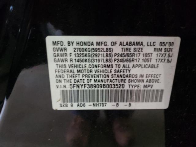 Photo 10 from auction – 2009 HONDA PILOT TOUR with VIN 5FNYF38909B003520