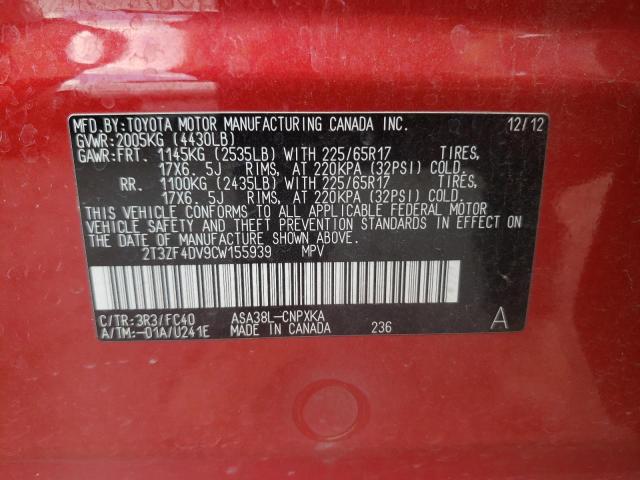 Photo 10 from auction – 2012 TOYOTA RAV4 with VIN 2T3ZF4DV9CW155939