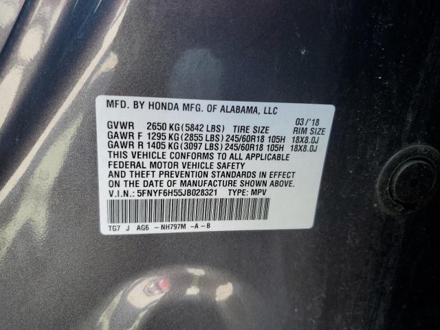 Photo 10 from auction – 2018 HONDA PILOT EXL with VIN 5FNYF6H55JB028321