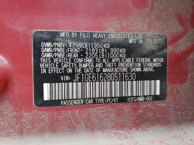 Photo 10 from auction – 2008 SUBARU IMPREZA 2. with VIN JF1GE61628G511630