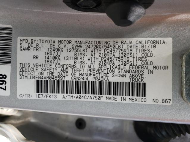 Photo 10 from auction – 2010 TOYOTA TACOMA DOU with VIN 3TMLU4EN4AM045597