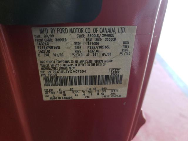 Photo 10 from auction – 2000 FORD F150 with VIN 2FTRX18L4YCA07304
