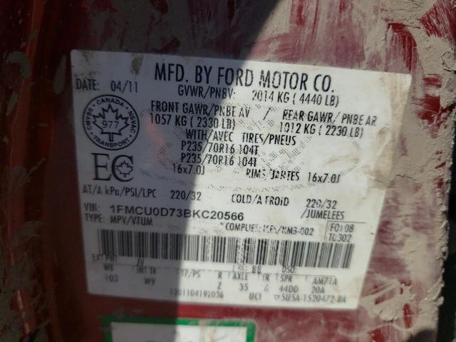 Photo 10 from auction – 2011 FORD ESCAPE XLT with VIN 1FMCU0D73BKC20566