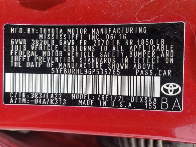 Photo 10 from auction – 2016 TOYOTA COROLLA L with VIN 5YFBURHE9GP535765