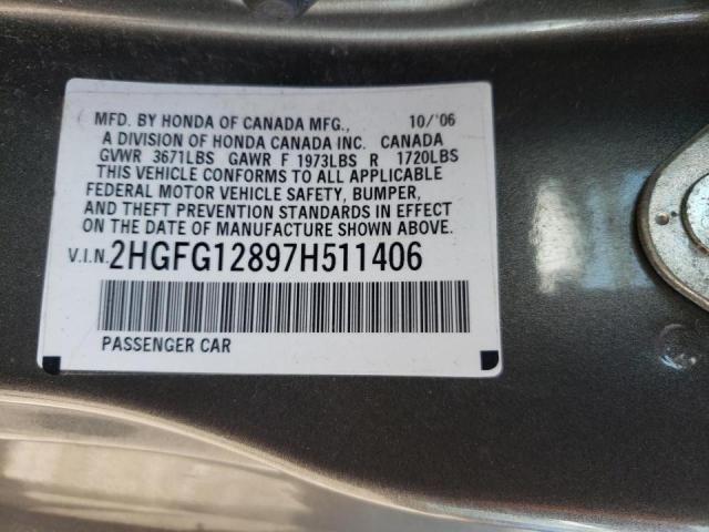 Photo 10 from auction – 2007 HONDA CIVIC EX with VIN 2HGFG12897H511406