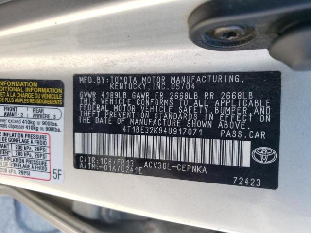 Photo 10 from auction – 2004 TOYOTA CAMRY LE with VIN 4T1BE32K94U917071