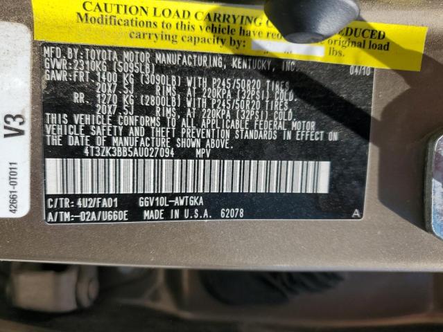 Photo 10 from auction – 2010 TOYOTA VENZA with VIN 4T3ZK3BB5AU027094