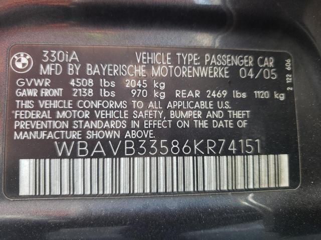 Photo 10 from auction – 2006 BMW 330I with VIN WBAVB33586KR74151