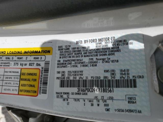 Photo 10 from auction – 2019 FORD FUSION SEL with VIN 3FA6P0CD9KR180561