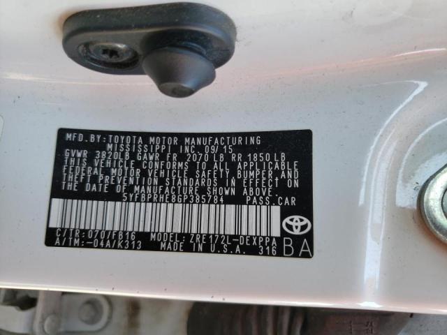 Photo 10 from auction – 2016 TOYOTA COROLLA EC with VIN 5YFBPRHE8GP385784