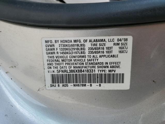 Photo 10 from auction – 2008 HONDA ODYSSEY EX with VIN 5FNRL386X8B418331