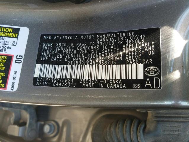 Photo 10 from auction – 2017 TOYOTA COROLLA L with VIN 2T1BURHE4HC858705