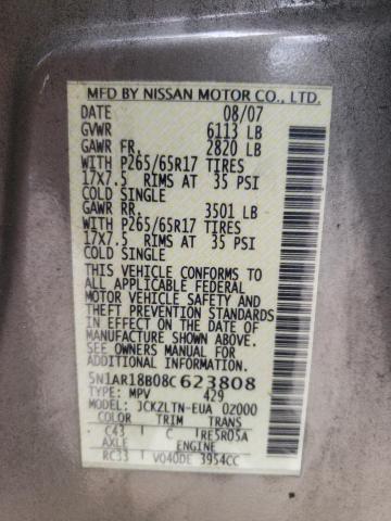 Photo 10 from auction – 2008 NISSAN PATHFINDER with VIN 5N1AR18B08C623808