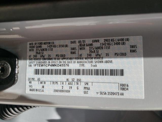 Photo 10 from auction – 2021 FORD F150 SUPER with VIN 1FTEW1CP4MKD45576
