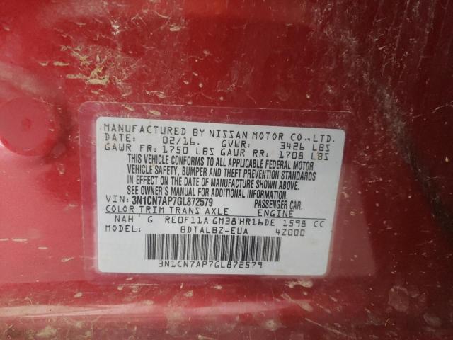 Photo 10 from auction – 2016 NISSAN VERSA S with VIN 3N1CN7AP7GL872579