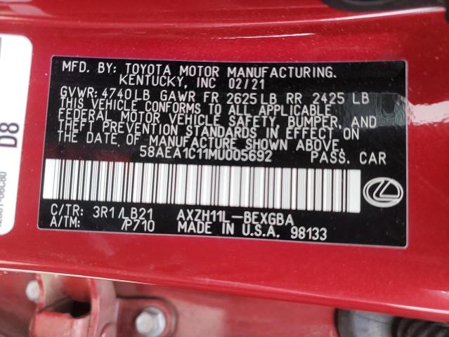 Photo 10 from auction – 2021 LEXUS ES 300H LU with VIN 58AEA1C11MU005692