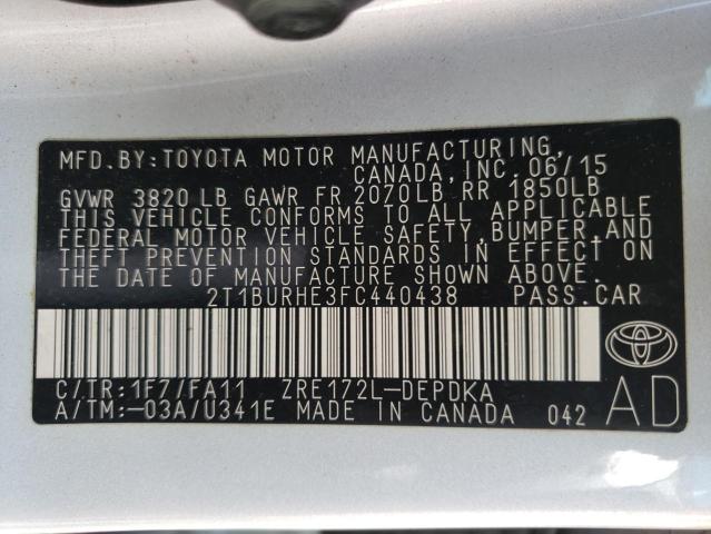 Photo 10 from auction – 2015 TOYOTA COROLLA L with VIN 2T1BURHE3FC440438