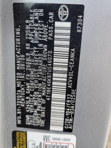 Photo 10 from auction – 2007 TOYOTA CAMRY CE with VIN 4T1BE46K87U546070
