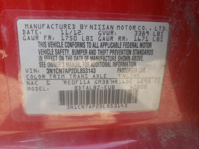 Photo 10 from auction – 2013 NISSAN VERSA S with VIN 3N1CN7AP2DL853143