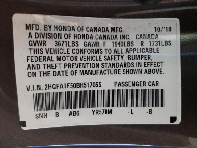 Photo 10 from auction – 2011 HONDA CIVIC LX with VIN 2HGFA1F50BH517055