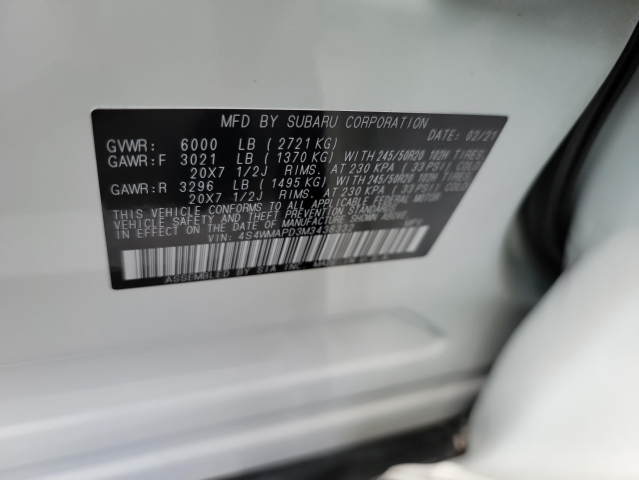 Photo 10 from auction – 2021 SUBARU ASCENT LIM with VIN 4S4WMAPD3M3438332
