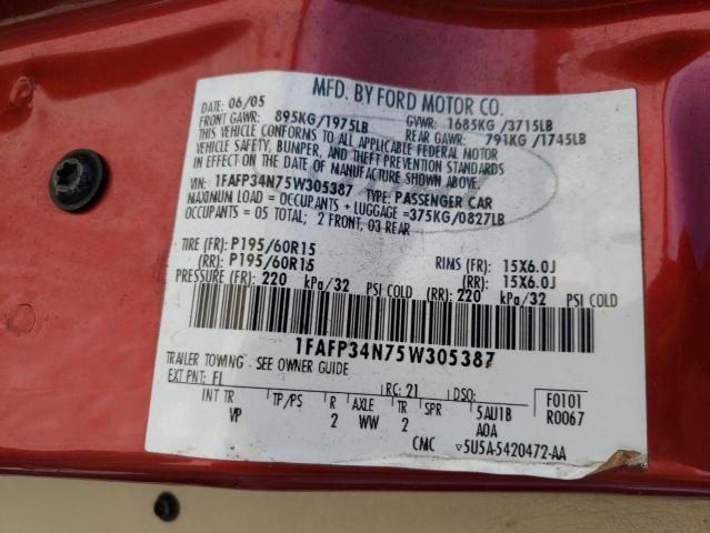 Photo 10 from auction – 2005 FORD FOCUS ZX4 with VIN 1FAFP34N75W305387