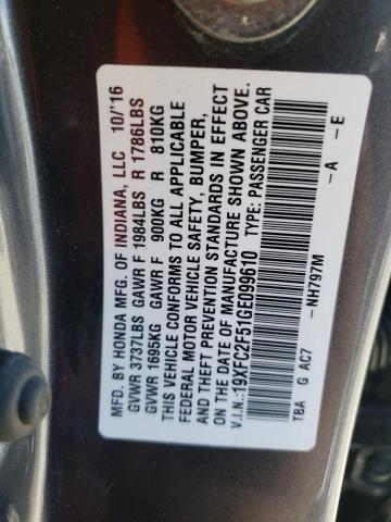 Photo 10 from auction – 2016 HONDA CIVIC LX with VIN 19XFC2F51GE099610
