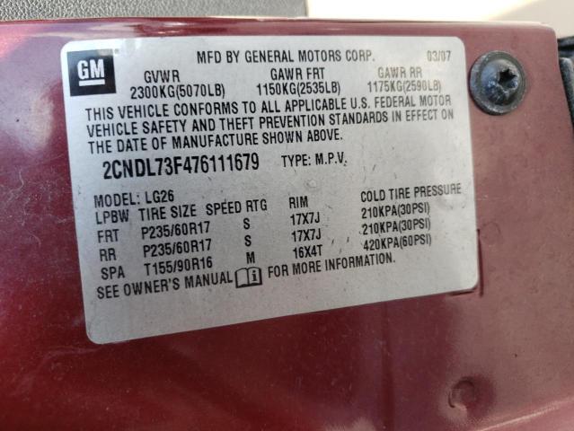 Photo 10 from auction – 2007 CHEVROLET EQUINOX LT with VIN 2CNDL73F476111679