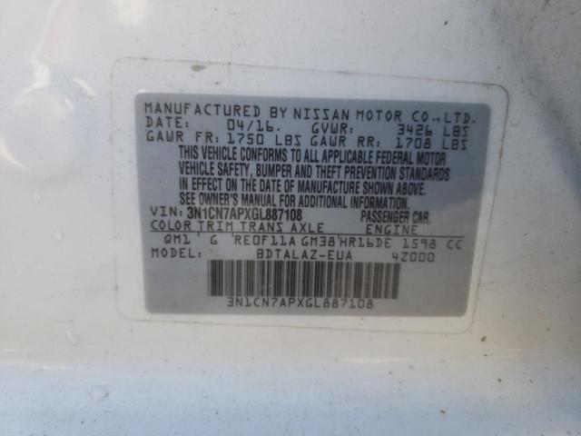 Photo 10 from auction – 2016 NISSAN VERSA S with VIN 3N1CN7APXGL887108