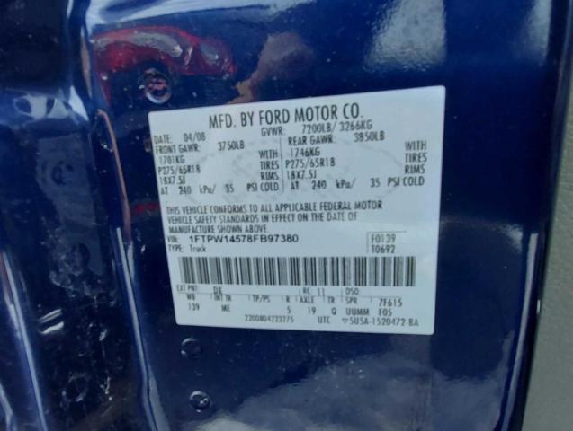 Photo 10 from auction – 2008 FORD F150 SUPER with VIN 1FTPW14578FB97380