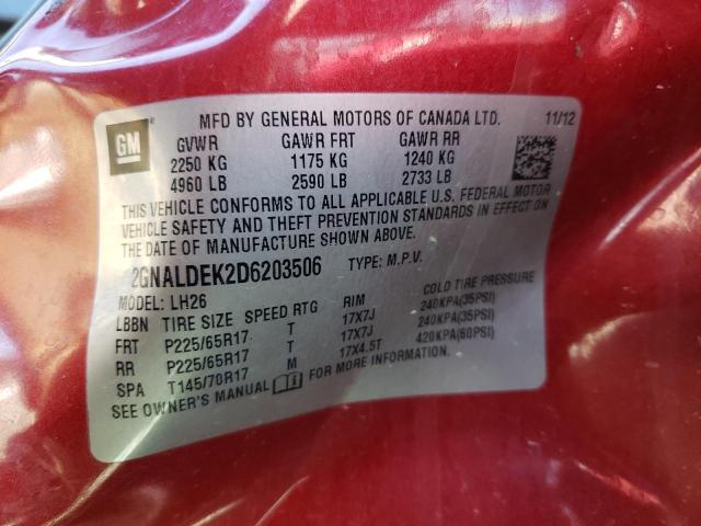Photo 10 from auction – 2013 CHEVROLET EQUINOX LT with VIN 2GNALDEK2D6203506