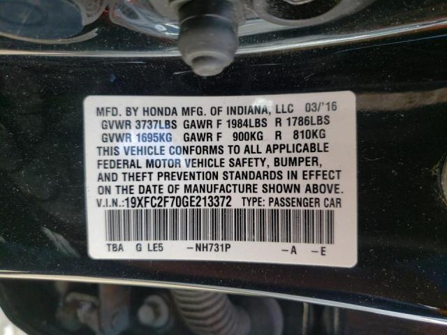 Photo 10 from auction – 2016 HONDA CIVIC EX with VIN 19XFC2F70GE213372