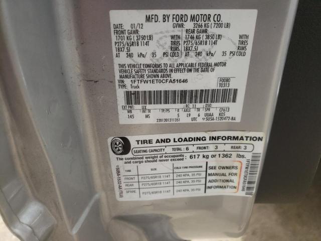 Photo 10 from auction – 2012 FORD F150 SUPER with VIN 1FTFW1ET0CFA51646