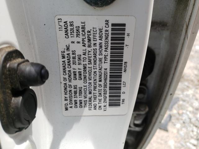 Photo 10 from auction – 2013 HONDA CIVIC LX with VIN 2HGFB2F59DH602014