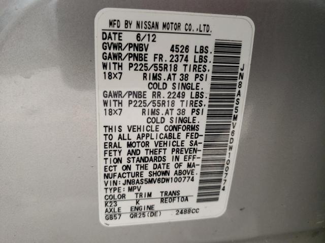 Photo 10 from auction – 2013 NISSAN ROGUE S with VIN JN8AS5MV6DW100774