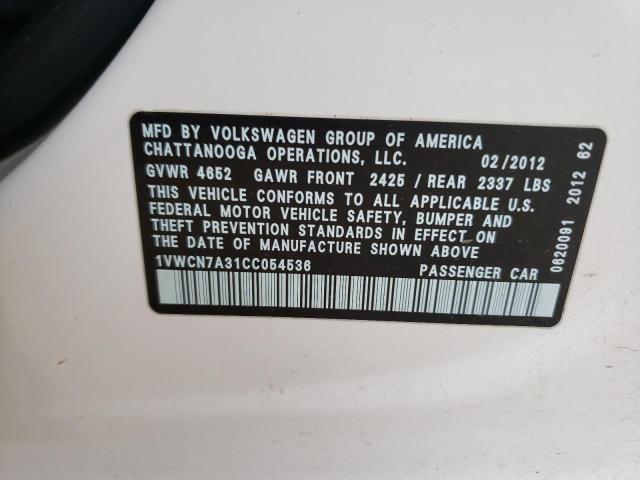 Photo 10 from auction – 2012 VOLKSWAGEN PASSAT SEL with VIN 1VWCN7A31CC054536