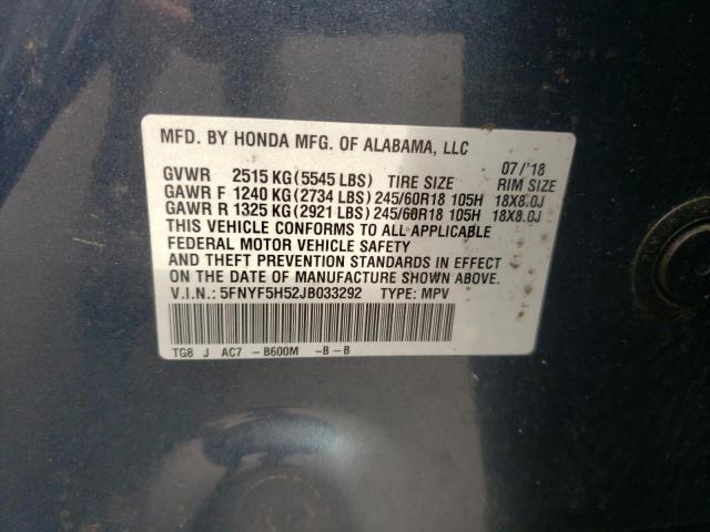 Photo 10 from auction – 2018 HONDA PILOT EXL with VIN 5FNYF5H52JB033292