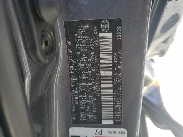 Photo 10 from auction – 2012 TOYOTA CAMRY with VIN 4T1BF1FK8CU143552