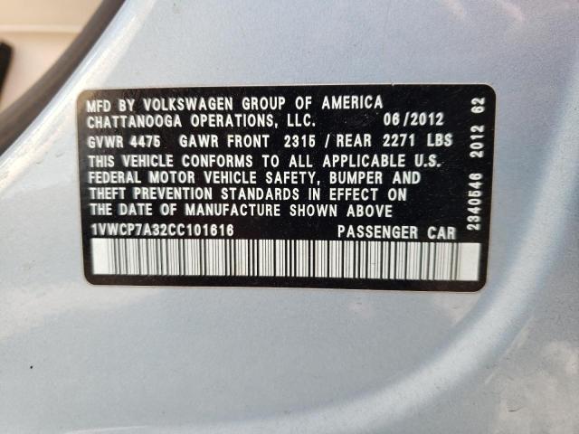 Photo 10 from auction – 2012 VOLKSWAGEN PASSAT SEL with VIN 1VWCP7A32CC101616