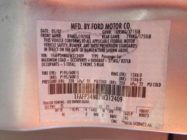 Photo 10 from auction – 2007 FORD FOCUS ZX4 with VIN 1FAFP34N07W312409