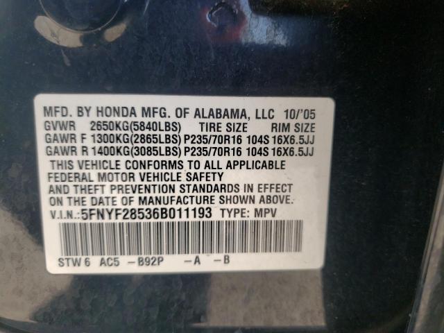 Photo 10 from auction – 2006 HONDA PILOT EX with VIN 5FNYF28536B011193