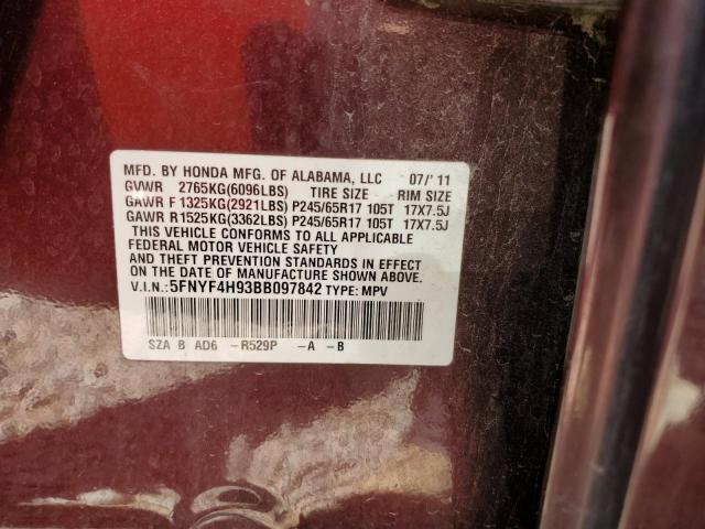 Photo 10 from auction – 2011 HONDA PILOT TOUR with VIN 5FNYF4H93BB097842