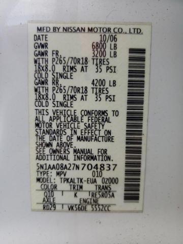 Photo 10 from auction – 2007 NISSAN ARMADA SE with VIN 5N1AA08A27N704837