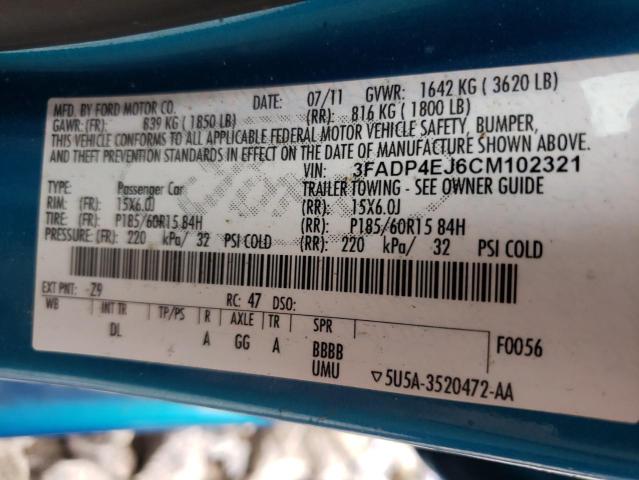 Photo 10 from auction – 2012 FORD FIESTA SE with VIN 3FADP4EJ6CM102321
