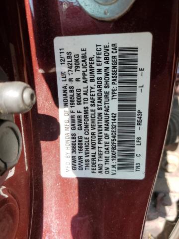 Photo 10 from auction – 2012 HONDA CIVIC LX with VIN 19XFB2F54CE321442