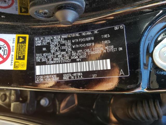 Photo 10 from auction – 2015 TOYOTA HIGHLANDER with VIN 5TDBKRFH1FS174427