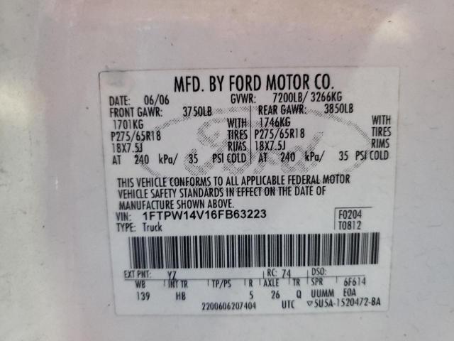 Photo 10 from auction – 2006 FORD F150 SUPER with VIN 1FTPW14V16FB63223