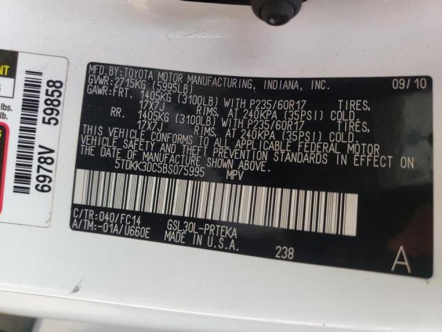 Photo 10 from auction – 2011 TOYOTA SIENNA LE with VIN 5TDKK3DC5BS075995