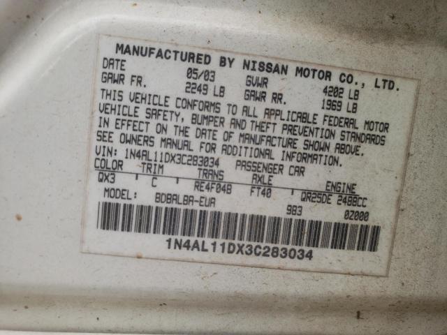 Photo 10 from auction – 2003 NISSAN ALTIMA BAS with VIN 1N4AL11DX3C283034